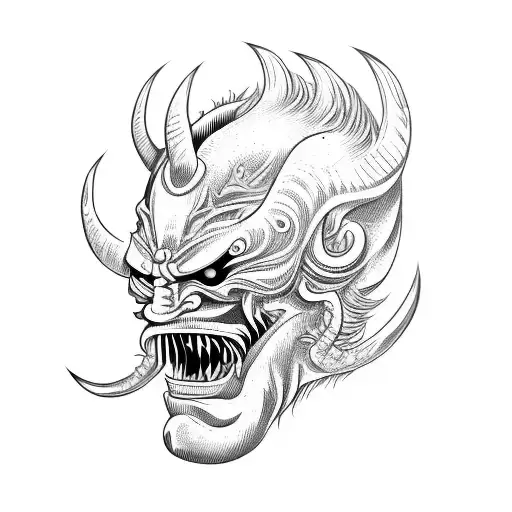 japanese face with mask on angry demon tattoo design idea