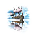 viking ship water reflection storm tattoo design idea