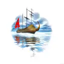 viking ship water reflection storm tattoo design idea