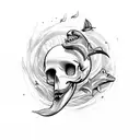 siren mermaid sucking skull and sharks tattoo design idea