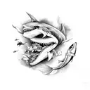 siren mermaid sucking skull and sharks tattoo design idea