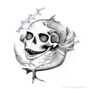 siren mermaid sucking skull and sharks tattoo design idea