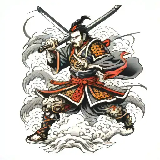 japanese arm sleeve displaying samurai battle scene tattoo design idea