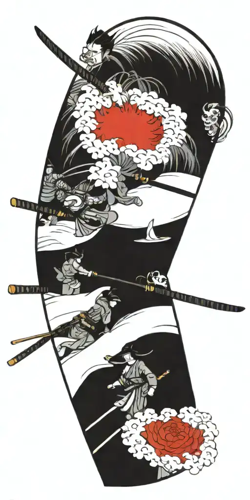 samurai battle scene tattoo design idea