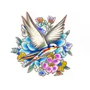 swallow with flowers tattoo design idea