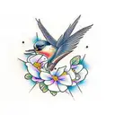 swallow with flowers tattoo design idea
