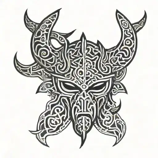 Viking pattern, woven in a small alien head and the number 369 tattoo design idea