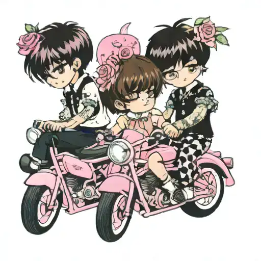 two boys in lolita fashion on pink motorcycles tattoo design idea