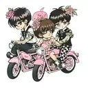 two boys in lolita fashion on pink motorcycles tattoo design idea