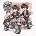 two boys in lolita fashion on pink motorcycles tattoo design idea
