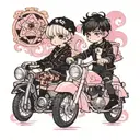 two boys in lolita fashion on pink motorcycles tattoo design idea