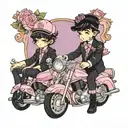 two boys in lolita fashion on pink motorcycles tattoo design idea