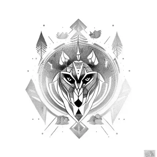 craneo de lobo, con dagas en forma de y tattoo design idea