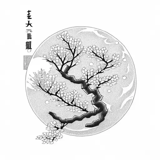Japanese Cherry blossom on a new moon night for Arms tattoo design idea