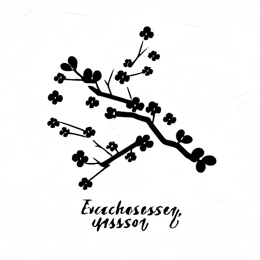 words: Everything happen for a reason in japanese. Background, cherry blossom petals. tattoo design idea