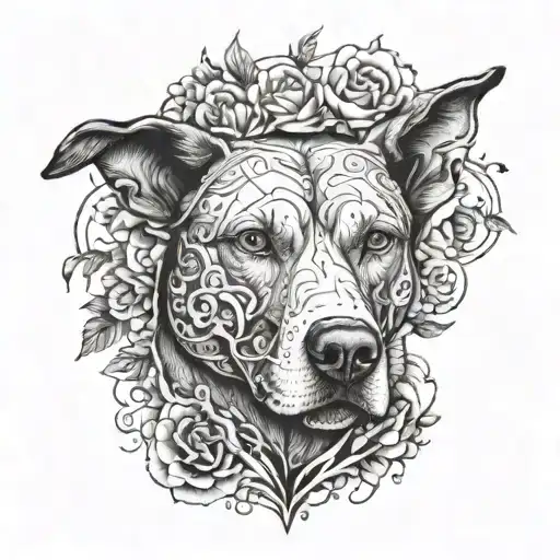 Create tattoo with a anatomical human heart on the bottom acting as the chest and neck of a dog and the dogs head on top tattoo design idea