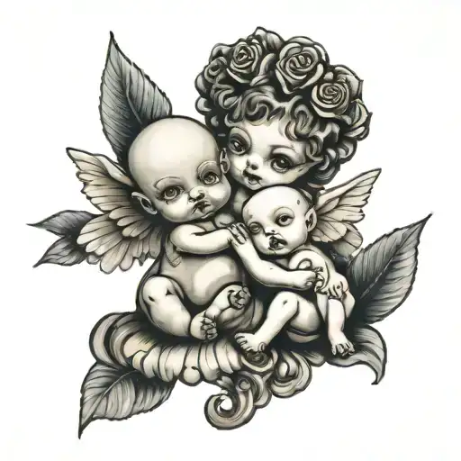 cherub and kewpie doll together   tattoo design idea