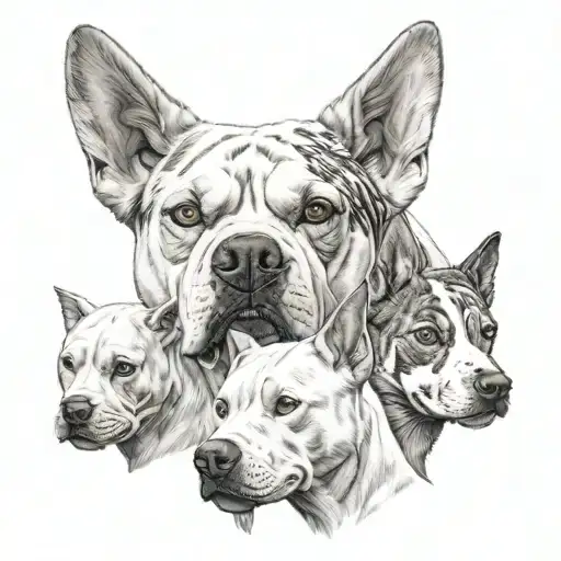 Husky, American Bulldog, and a Razorback  tattoo design idea