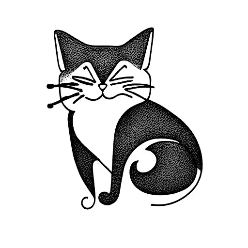 European cat inspired, caricatural, simple sweet, funny and animated tattoo design idea