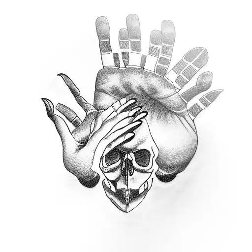 skull hand on palm of hand tattoo design idea
