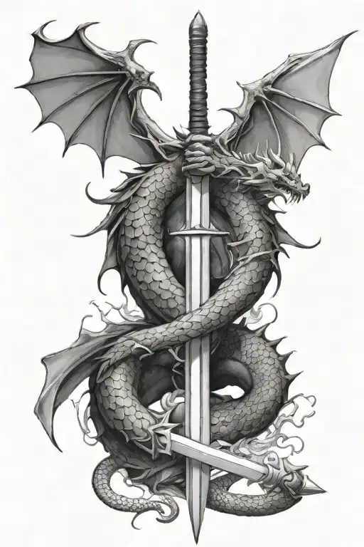 Dragon & samurai sword slash tattoo design idea