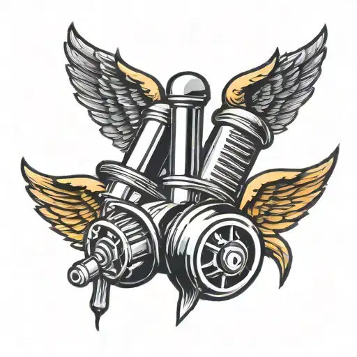 car piston with wings and spark plugs  tattoo design idea