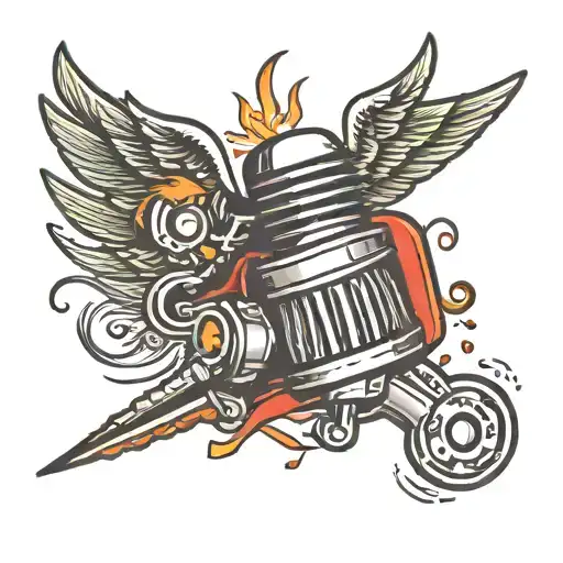 piston with wings and spark plugs  tattoo design idea