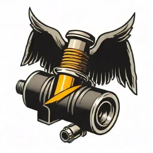 car piston with wings and spark plugs  tattoo design idea