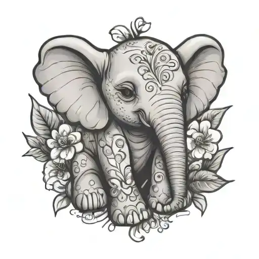 baby elephant cute with cursive name lily grace tattoo design idea