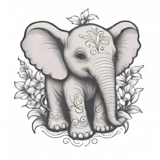 baby elephant cute with cursive name lily grace tattoo design idea