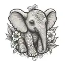 baby elephant cute with cursive name lily grace tattoo design idea
