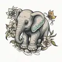 baby elephant cute with cursive name lily grace tattoo design idea