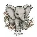 baby elephant cute with cursive name lily grace tattoo design idea