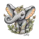 baby elephant cute with cursive name lily grace tattoo design idea