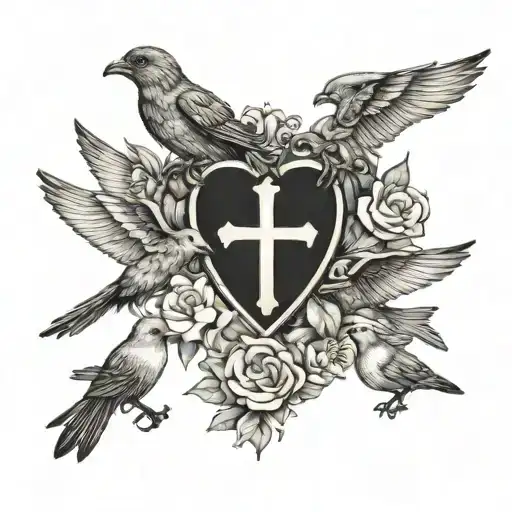 amor fati written with birds and cross  tattoo design idea