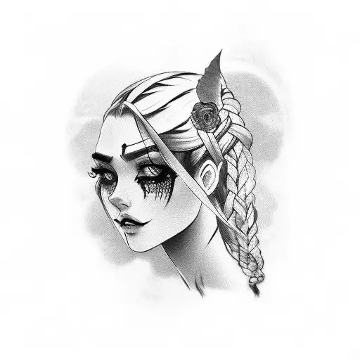 rose of no man's land tattoo Latina long braided black hair and dark brown eyes with beauty mark under right eye tattoo design idea