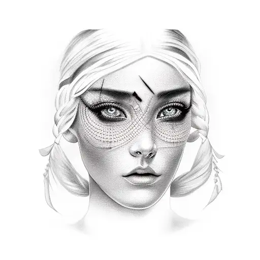 rose of no man's land with Latina long braided black hair and dark brown eyes with beauty mark under right eye tattoo design idea