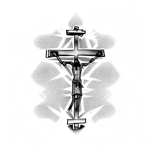 reversed crucified and flames  tattoo design idea
