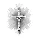 reversed crucified and flames  tattoo design idea