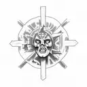 reversed crucified and flames  tattoo design idea