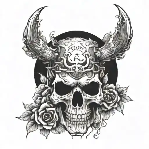 front skull coming out of switling clouds surrounding tattoo design idea