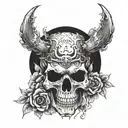 front skull coming out of switling clouds surrounding tattoo design idea