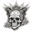 front skull coming out of switling clouds surrounding tattoo design idea