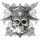 aztec  skull coming out of switling clouds surrounding tattoo design idea