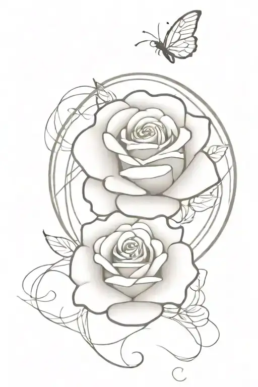 1 rose tangled on a sand clock with butterflys  tattoo design idea