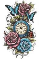 blue rose with butterflys flying together with the frase give yourself time tattoo design idea