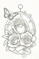 1 rose tangled on a sand clock with butterflys  tattoo design idea