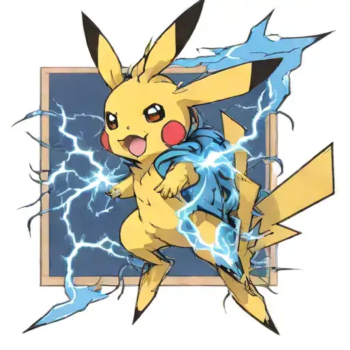 Pikachu with blue lightning that goes around him,very colorful and detailed tattoo design idea