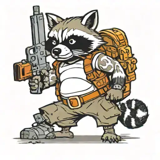 raccoon stands in full height with a  gun tattoo design idea