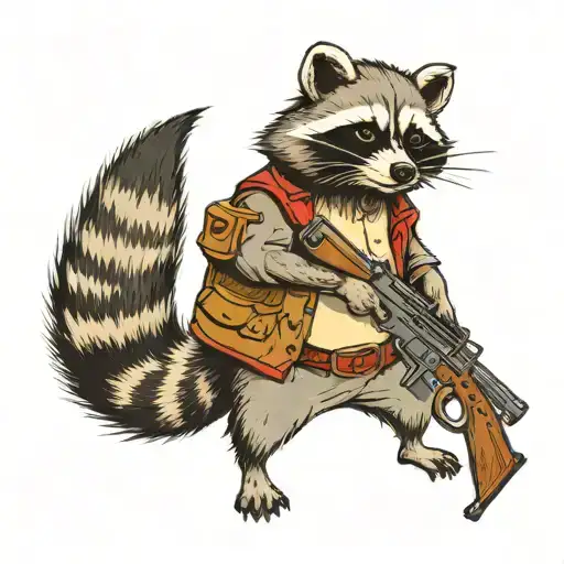 raccoon stands in full height with a  gun tattoo design idea